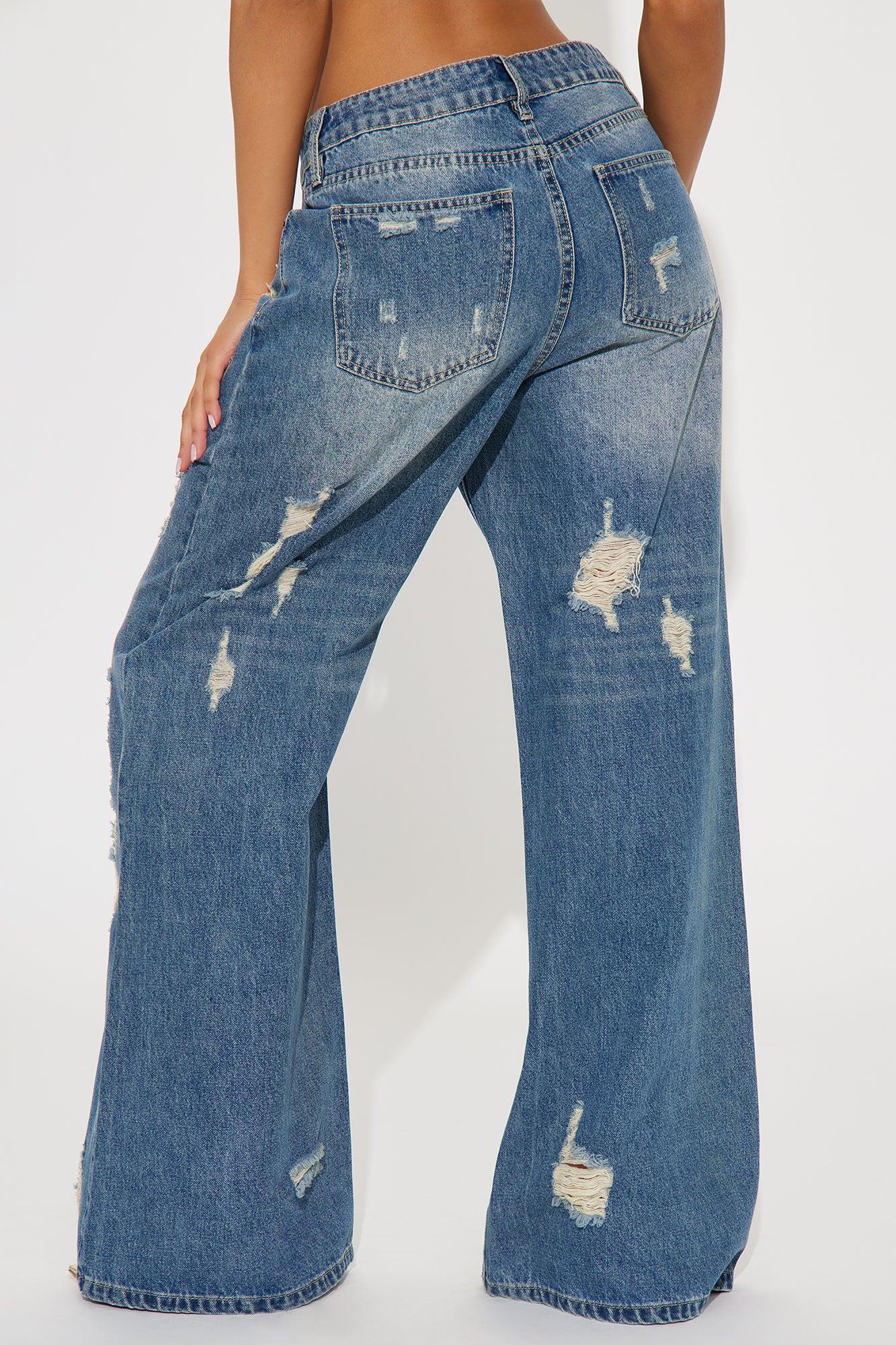 Kirbie Non Stretch Ripped Wide Leg Jean - Medium Wash Product Image