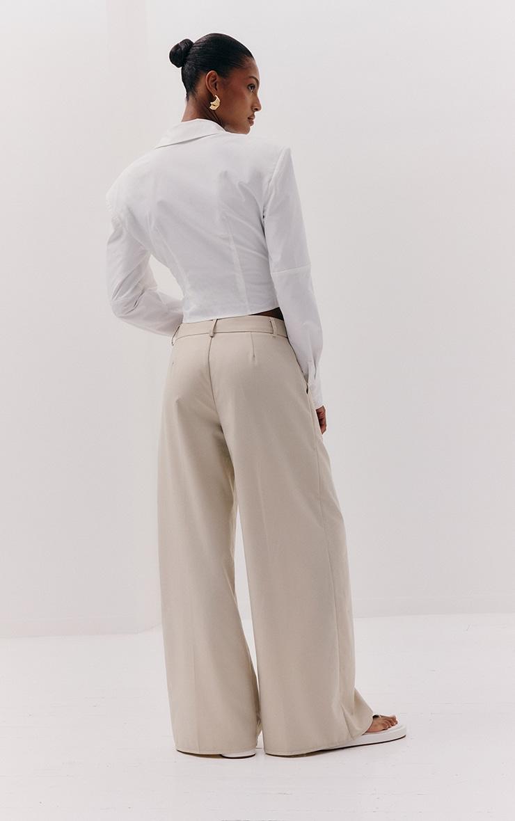 Ecru Woven Double Pleat Wide Leg Pant Product Image