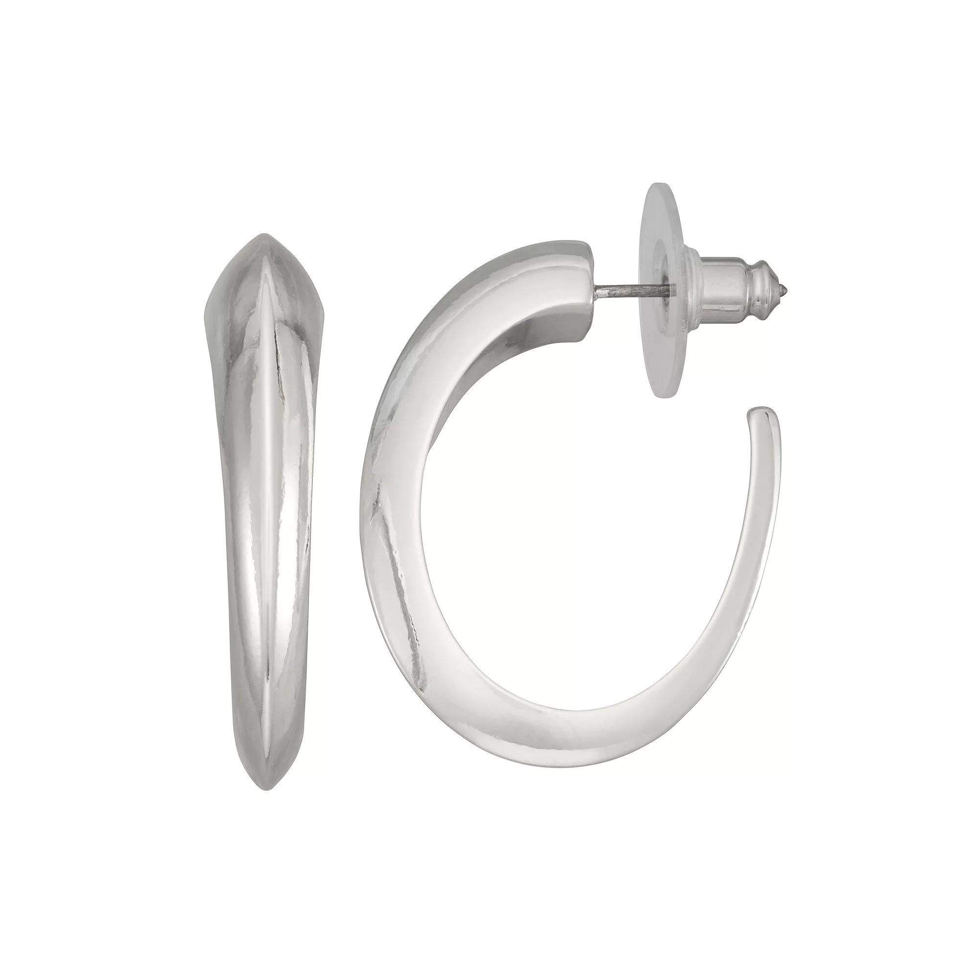 Nine West Silver Tone Curved C-Hoop Earrings, Women's Product Image