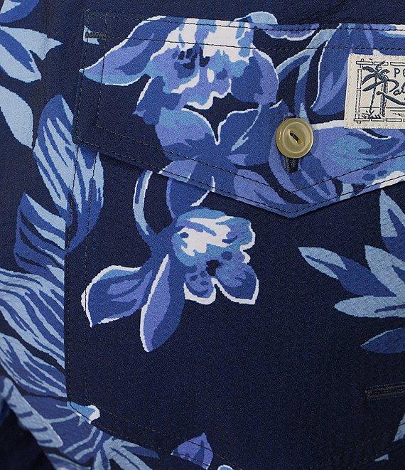 Polo Ralph Lauren Traveler Classic Tonal Tropical Motif Seersucker 5.75#double; Swim Trunks Product Image