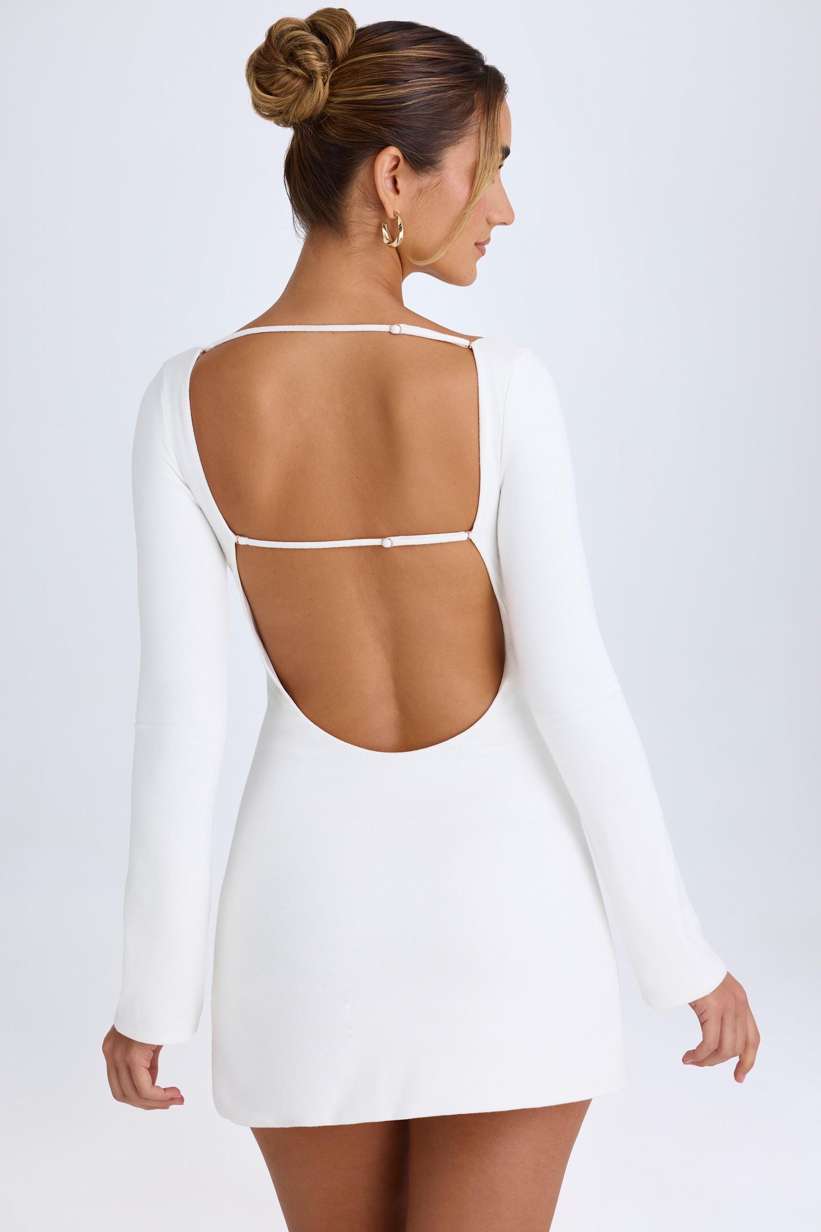 Cut-Out Long-Sleeve Mini Dress in White Female Product Image