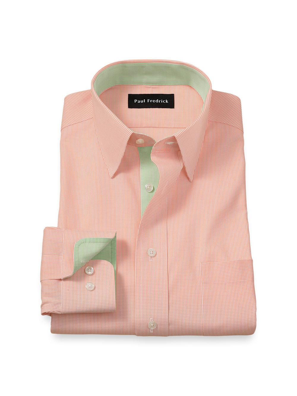 Comfort Stretch Non-Iron Check Dress Shirt With Contrast Trim - Melon Product Image