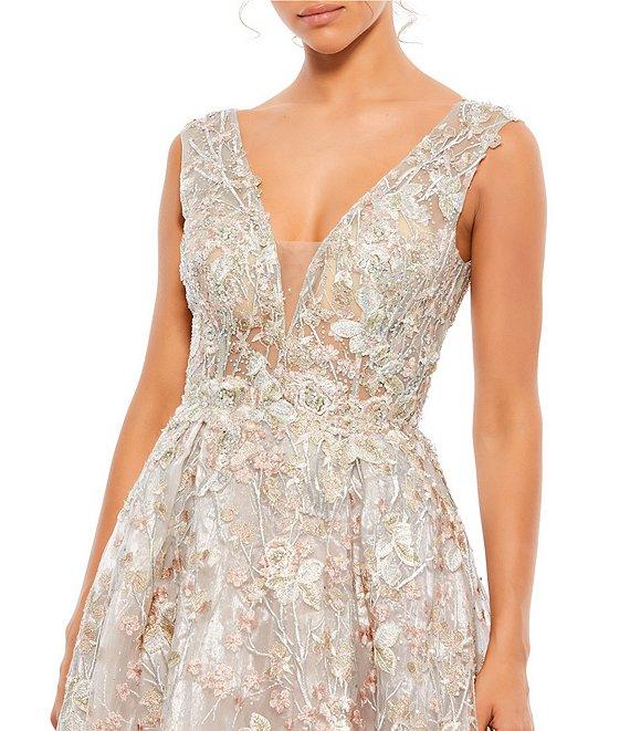 Mac Duggal V-Neck Floral Embroidered Illusion Ballgown Product Image