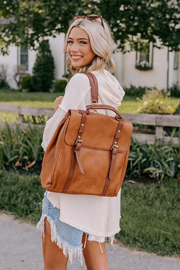 Punctual And Perfect Faux Leather Backpack In Brown Product Image