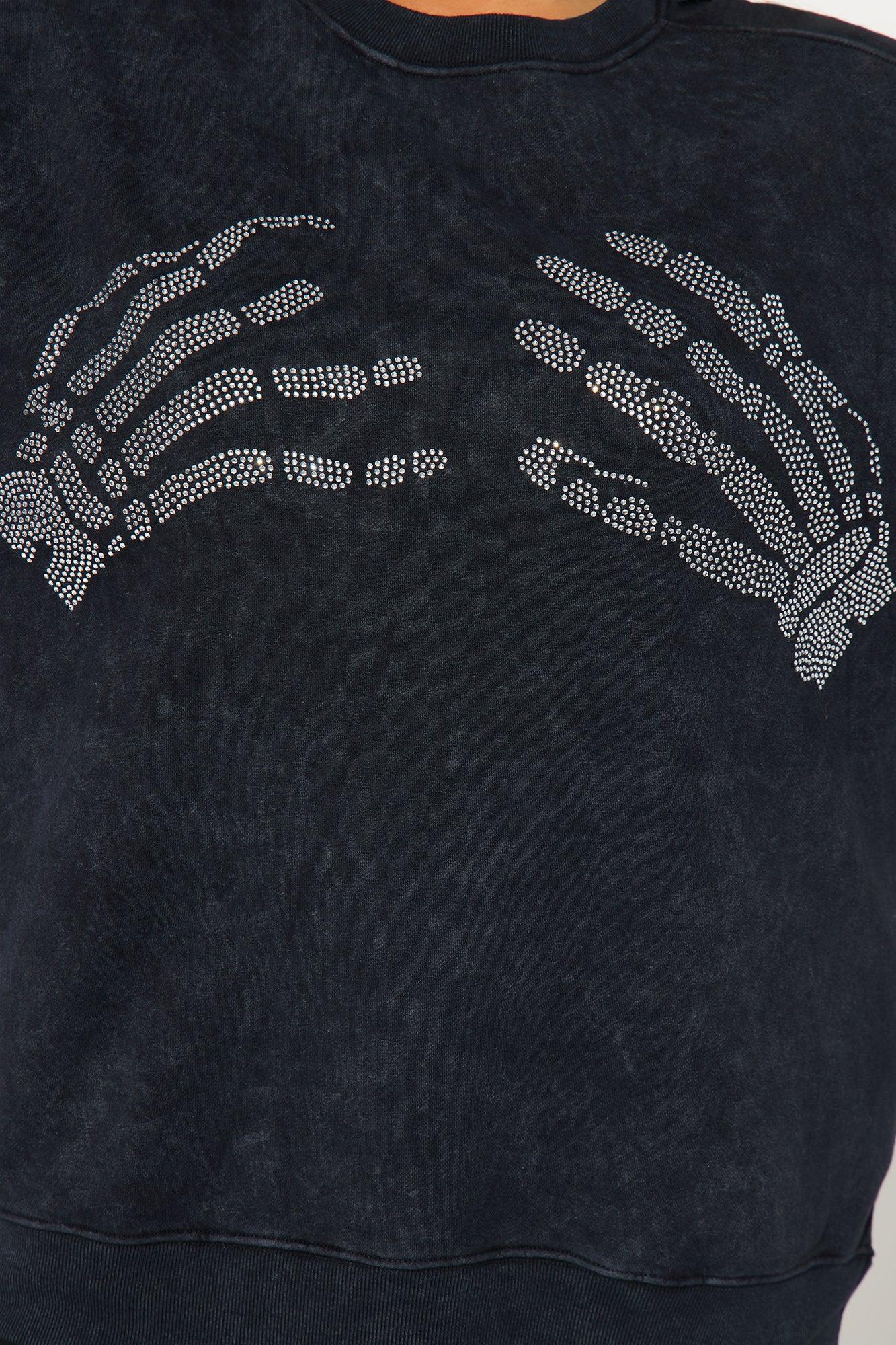 Misfits Rhinestone Crew Neck Sweatshirt - Black Wash Product Image