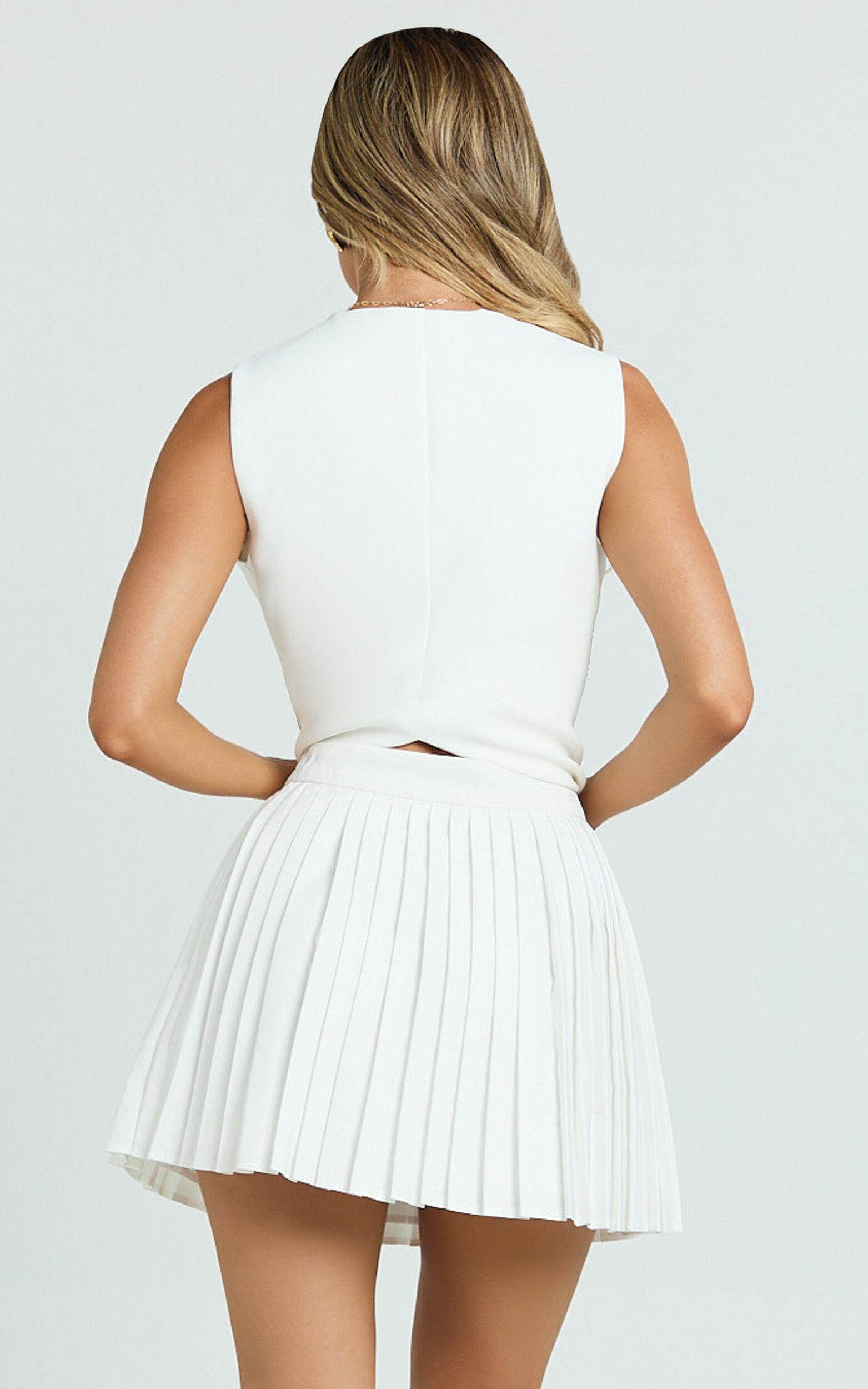 Carrie Mini Skirt - Pleated A Line Skirt in Off White Product Image
