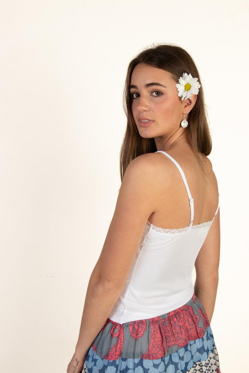White V Neck Lace Trim Cami Product Image