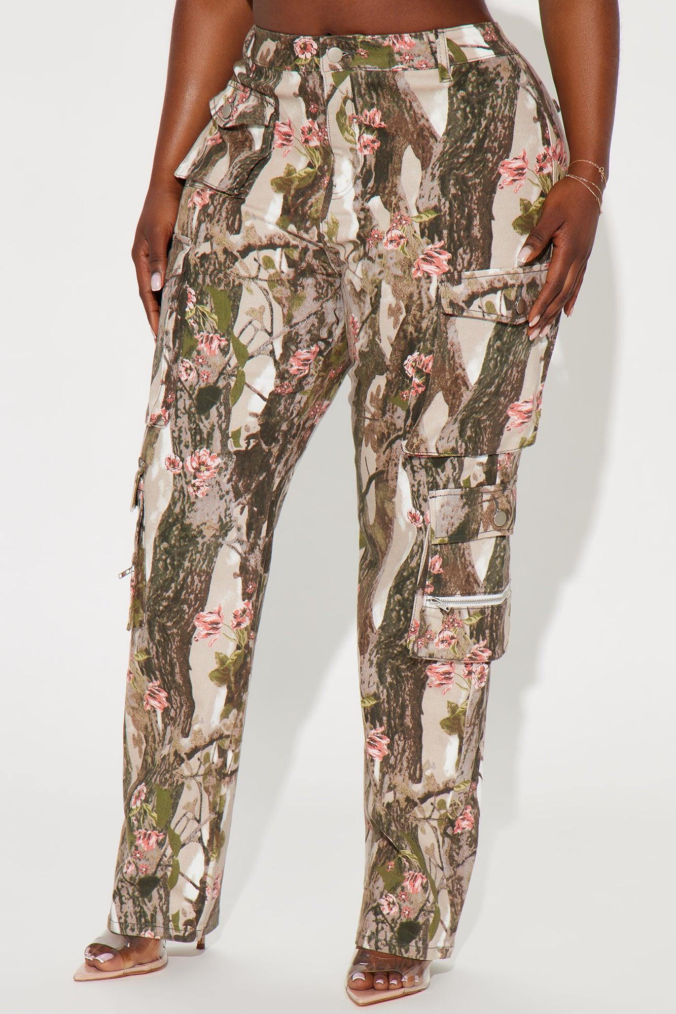 By A Long Shot Floral Camo Stretch Cargo Jeans - Taupe/combo Product Image