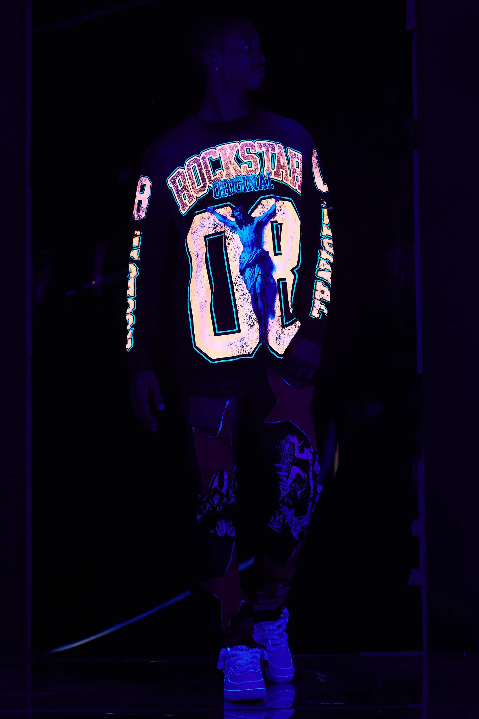 Fields Black/Orange Double Layer Long Sleeve Graphic T-Shirt Male Product Image