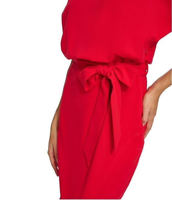 Kensie Textured Knit Boat Neck Self-Tie Waist Faux Wrap Blouson Dress Product Image
