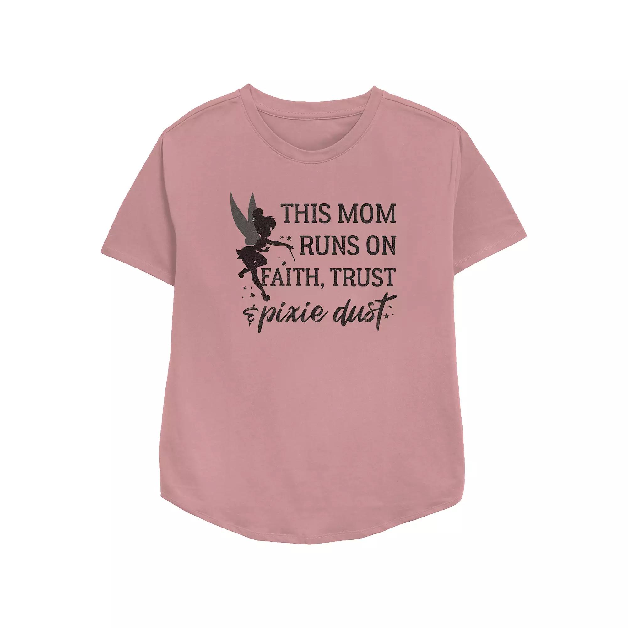 Disney Tinker Bell Women's This Mom Runs On Faith Trust And Pixie Dust Relaxed Fit Graphic Tee,  Product Image