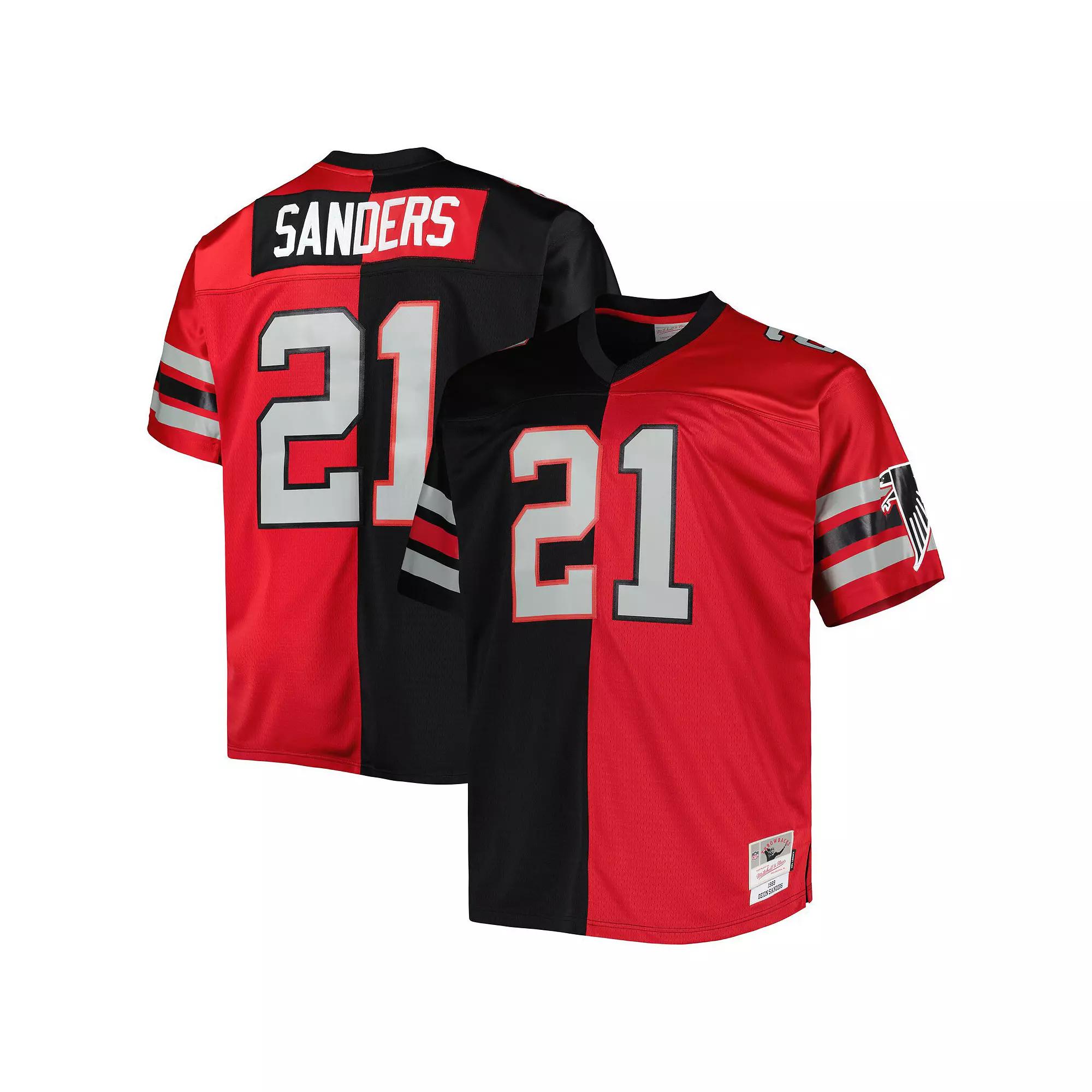 Men's Mitchell & Ness Deion Sanders Black/Red Atlanta Falcons Big & Tall Split Legacy Retired Player Replica Jersey, Size: 6XB Product Image