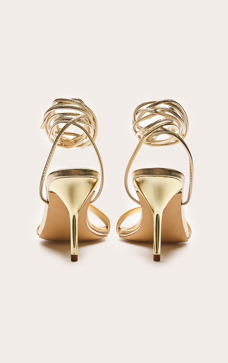 Gold Pu Round Toe Lace Up High Stiletto Heeled Sandals Product Image