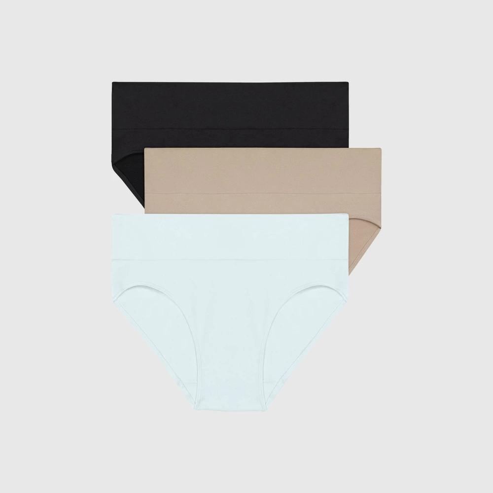 Hanes Premium Women's Smoothing Seamless 3pk Basic High Cut Briefs - Black/Beige 6: Midweight Knit, Full Waistband Elastic, Machine Washable Product Image