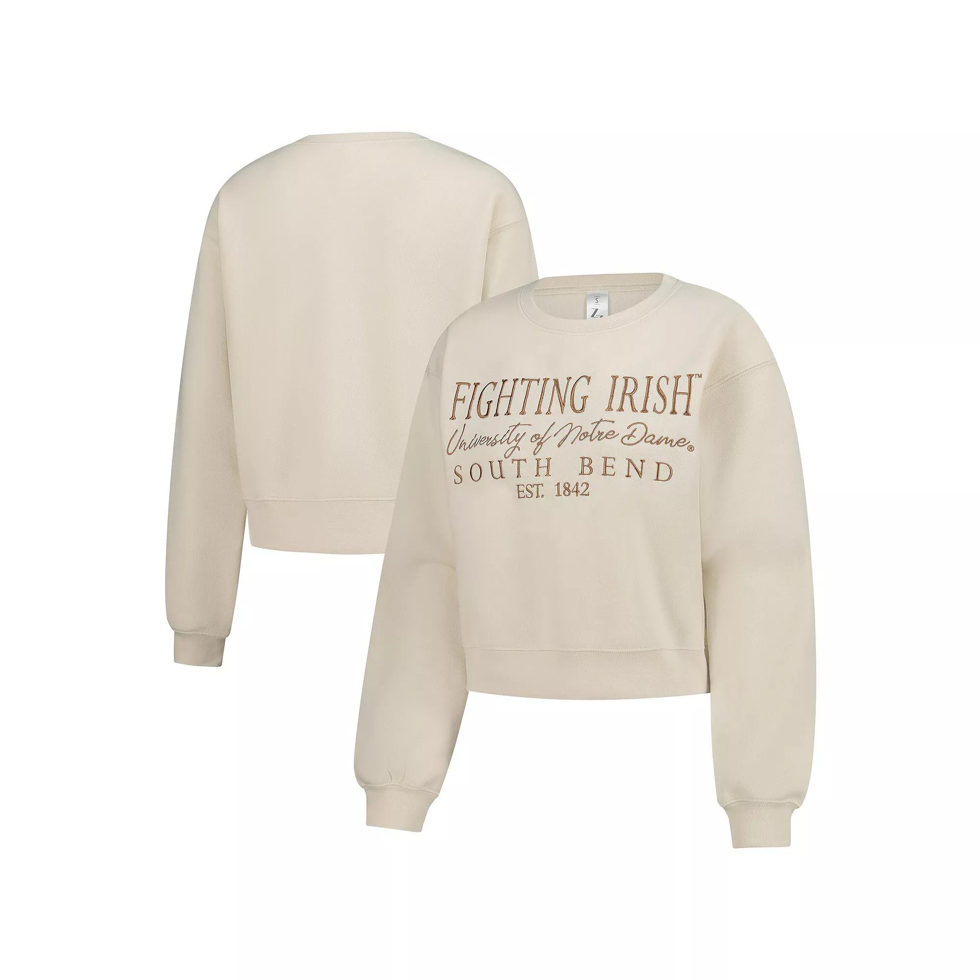 Women's ZooZatz Sand Notre Dame Fighting Irish Cropped Crewneck Sweatshirt, Size: Small, Team Product Image