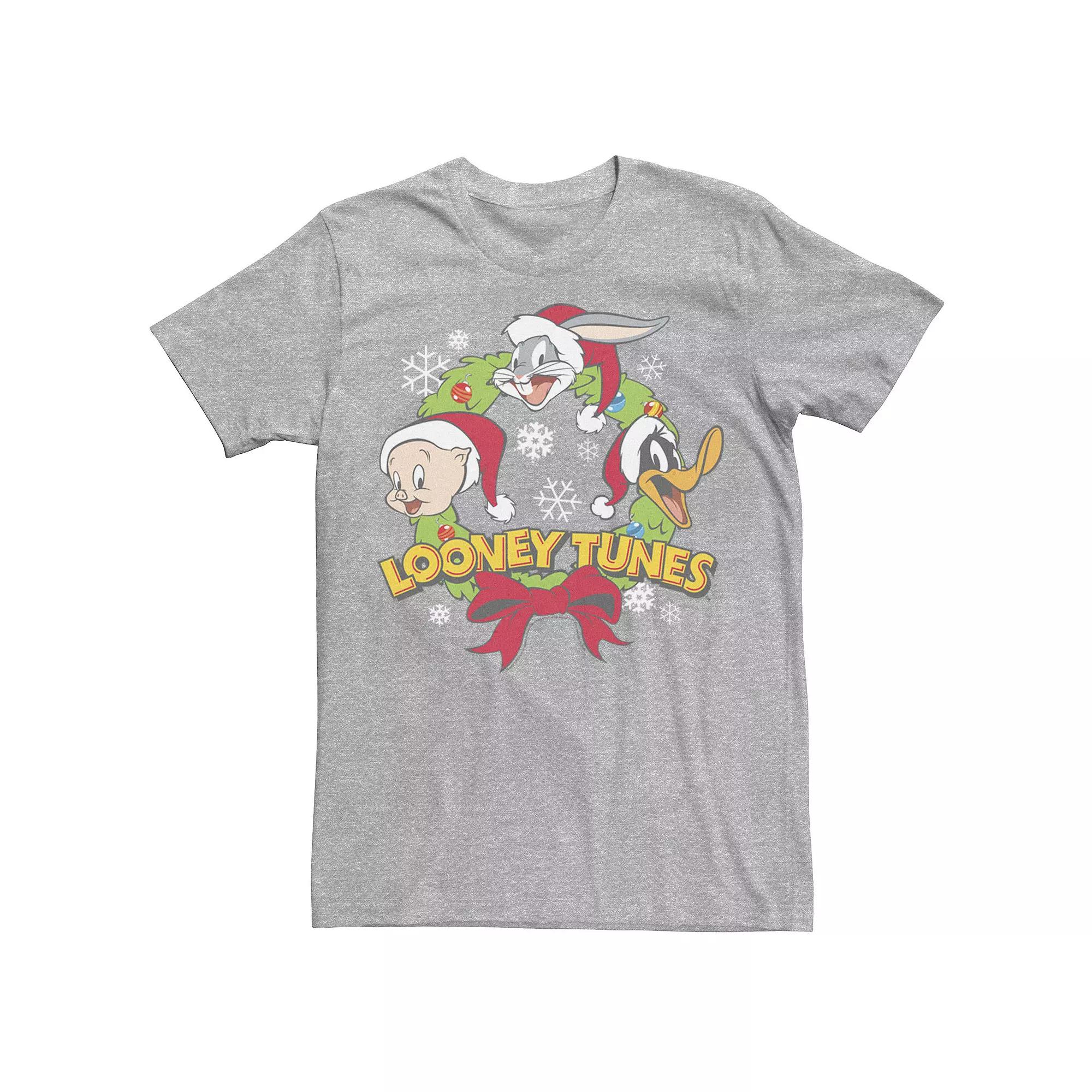 Men's Looney Tunes Christmas Group Shot Wreath Tee,  Product Image