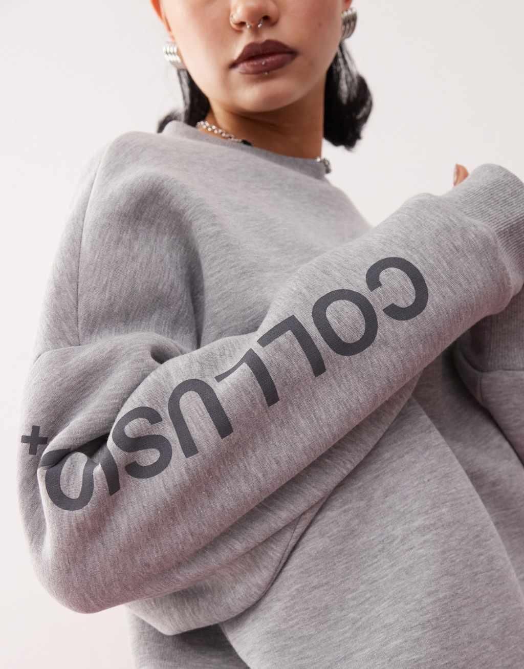 COLLUSION Boxy sweat in charcoal gray heather - part of a set Product Image