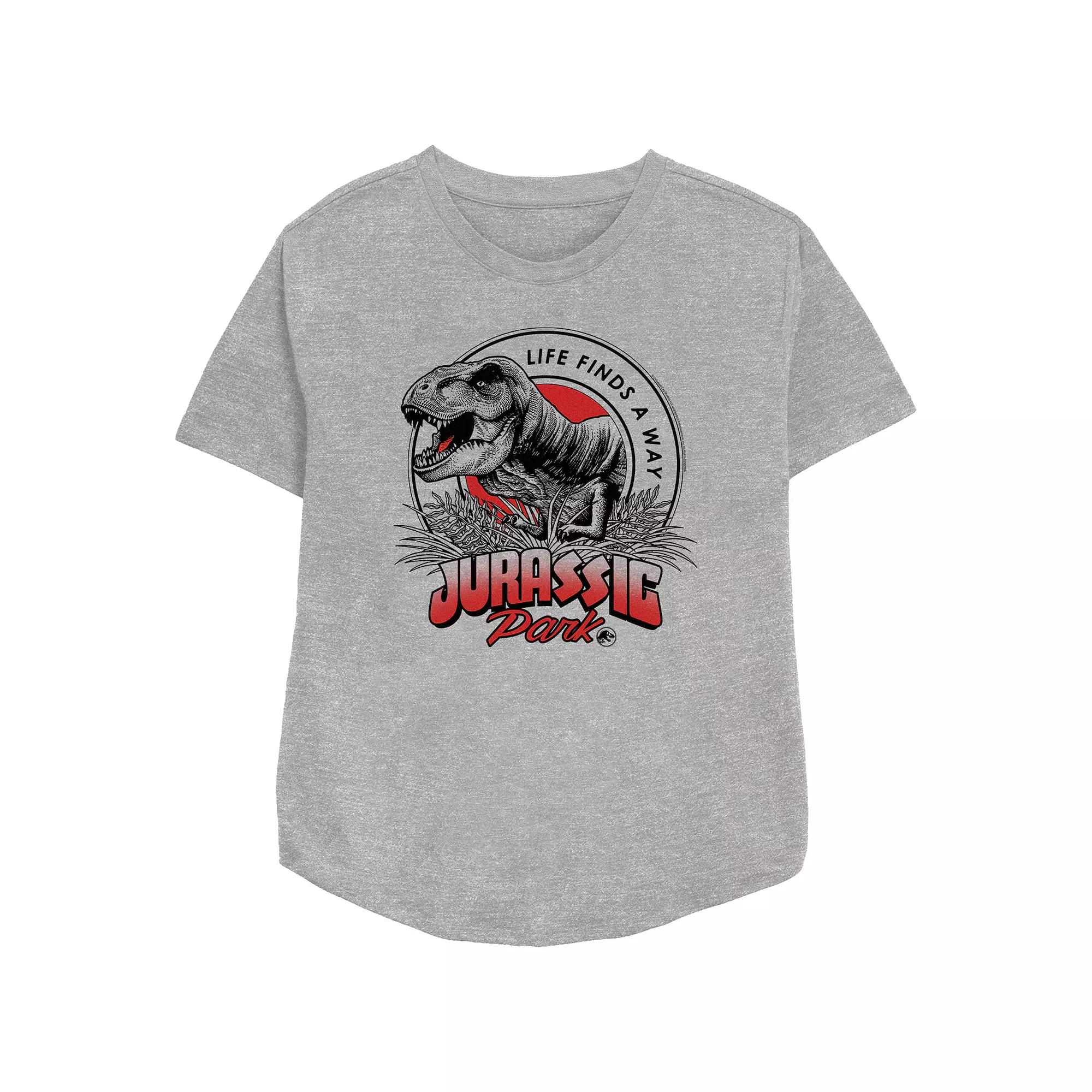 Women's Jurassic Park Life Finds A Way Vibrant Relaxed Fit Graphic Tee, Girl's, Size: Large, Athletic Grey Product Image