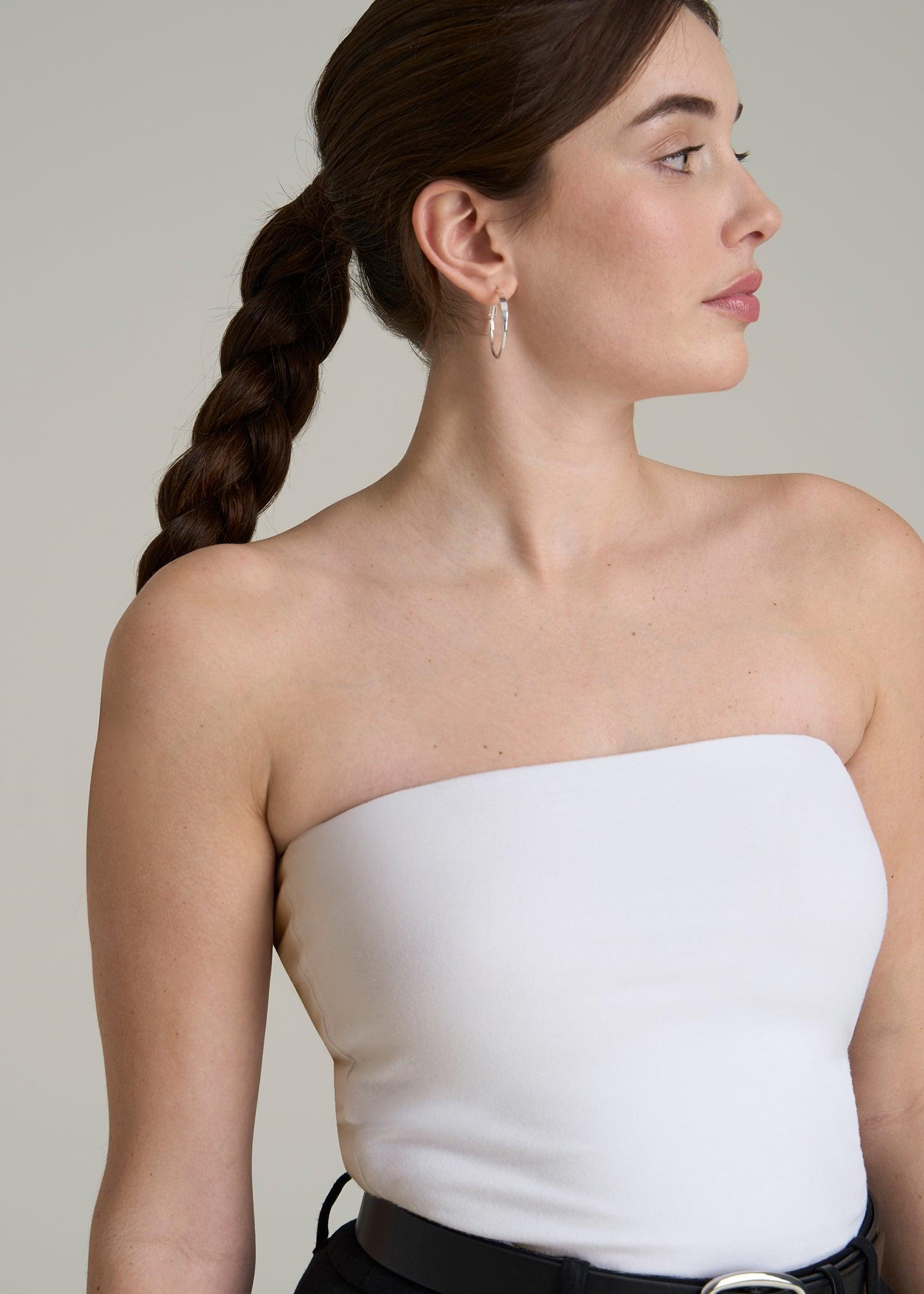 Cotton Tube Top for Tall Women in White Product Image