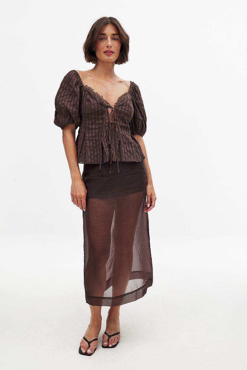 Puff Shoulder Tie Front Corset Top Product Image