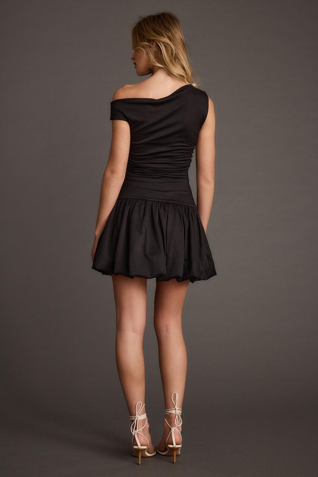 Bridget Black Off the Shoulder Bubble Hem Mini Dress Product Image