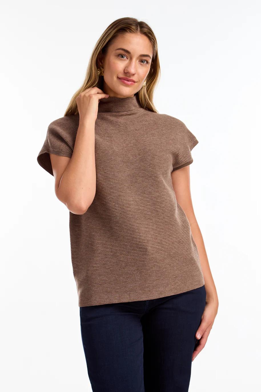 Ottoman Cap Sleeve Rib Knit  Sweater Product Image