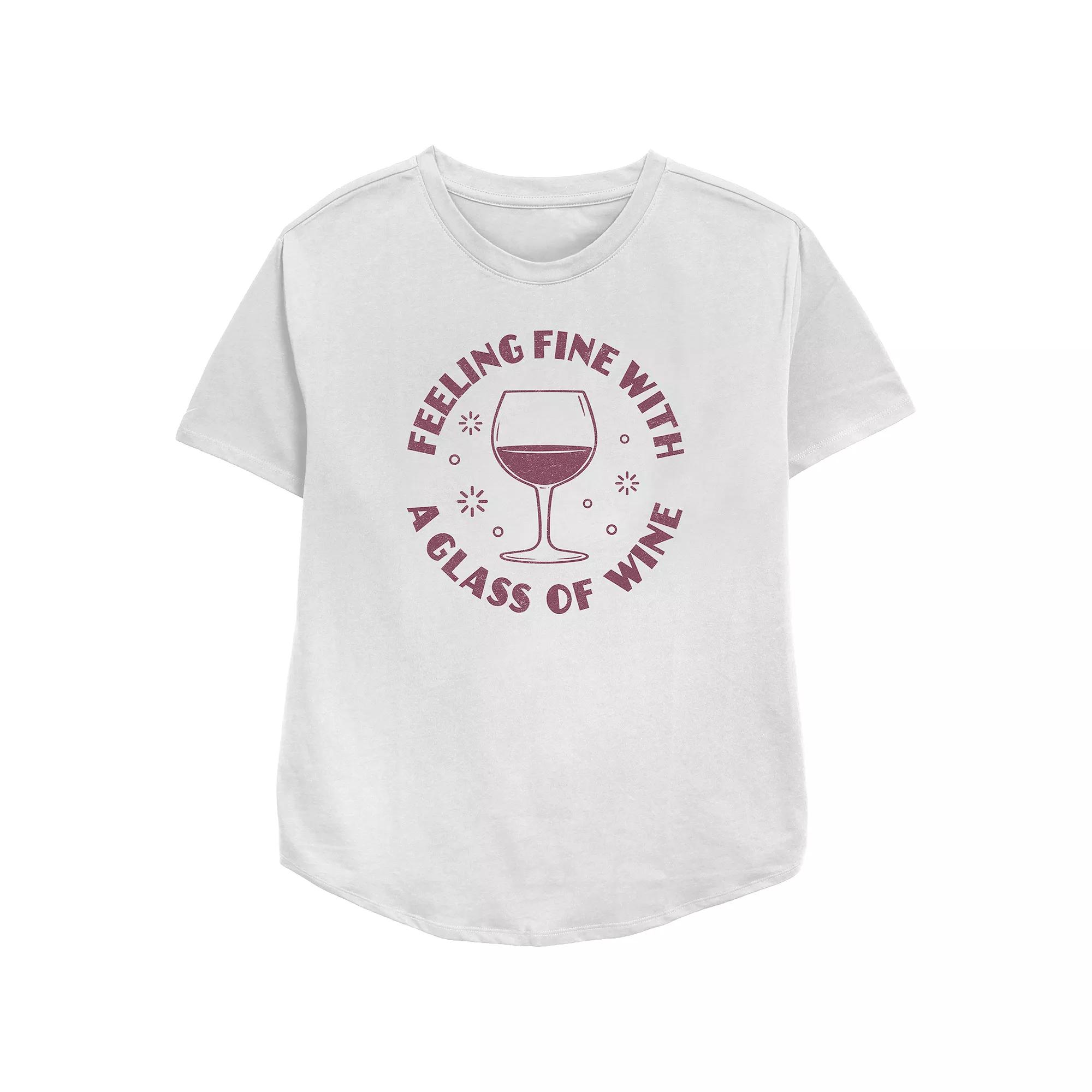 Women's Trendy Feeling Fine With A Glass Of Wine Text Relaxed Fit Graphic Tee, Girl's,  Product Image
