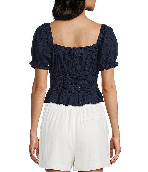 Blu Pepper Short Puff Sleeve Ruffled Tie Front Blouse Product Image