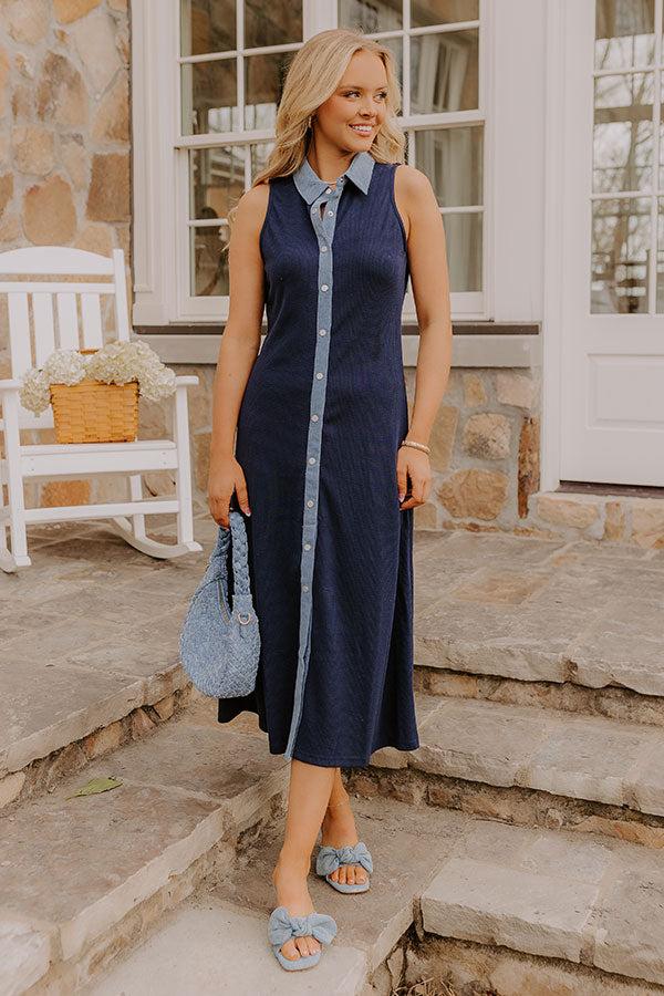 Small Town Bistro Knit Midi Dress in Navy Product Image