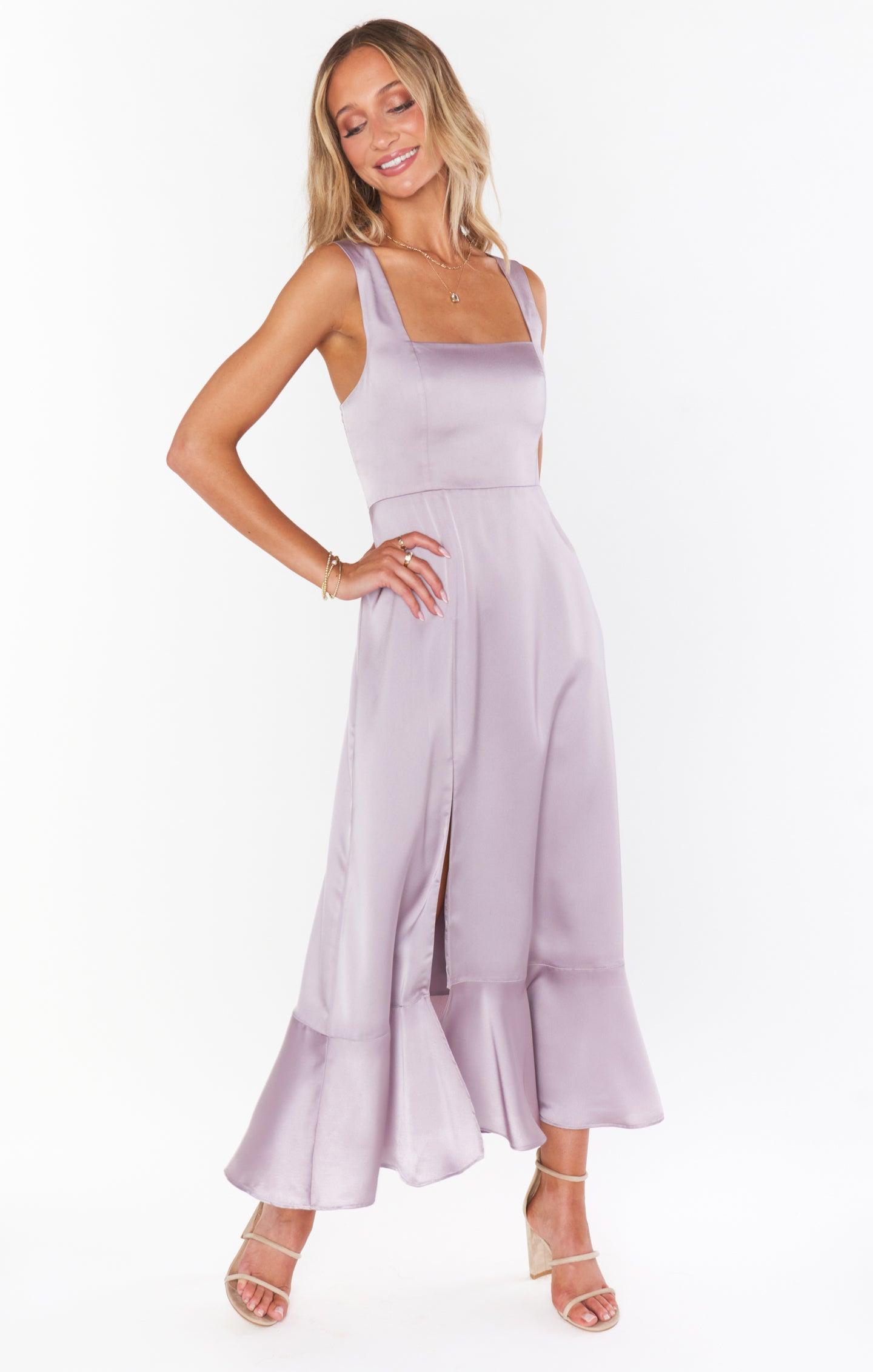 Claire Midi Dress ~ Dusty Purple Luxe Satin Product Image