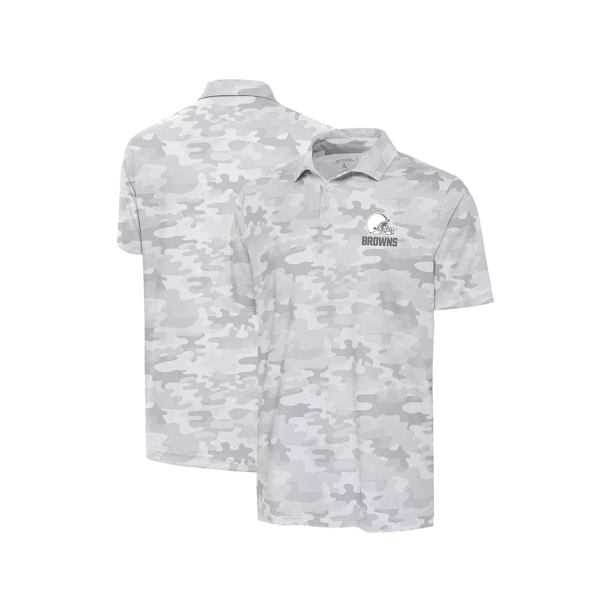 Men's Antigua White Cleveland Browns Anthracite Logo Collide Polo,  Product Image