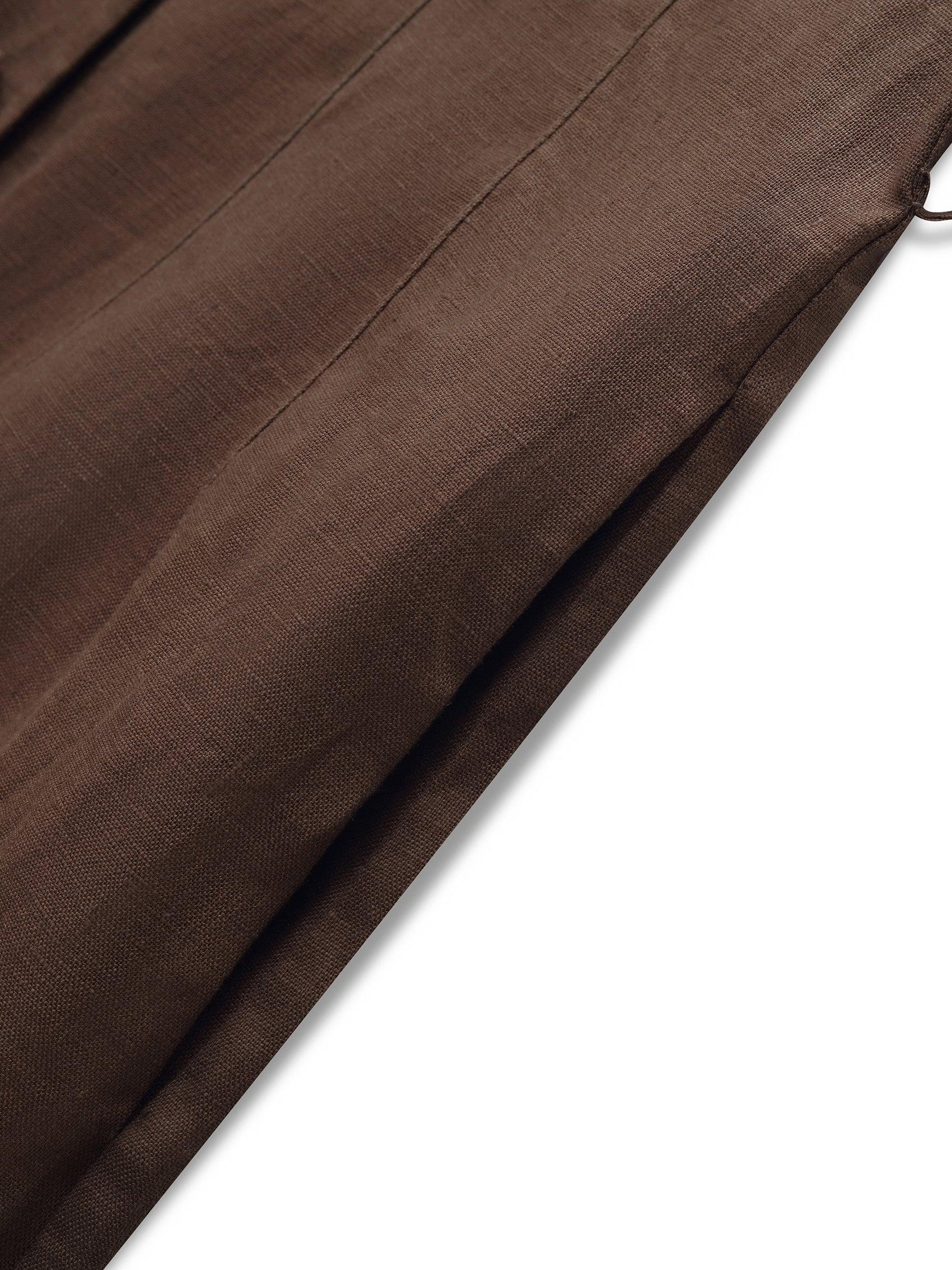 100% Linen Women V-Neck Midi Dress With Belt Product Image