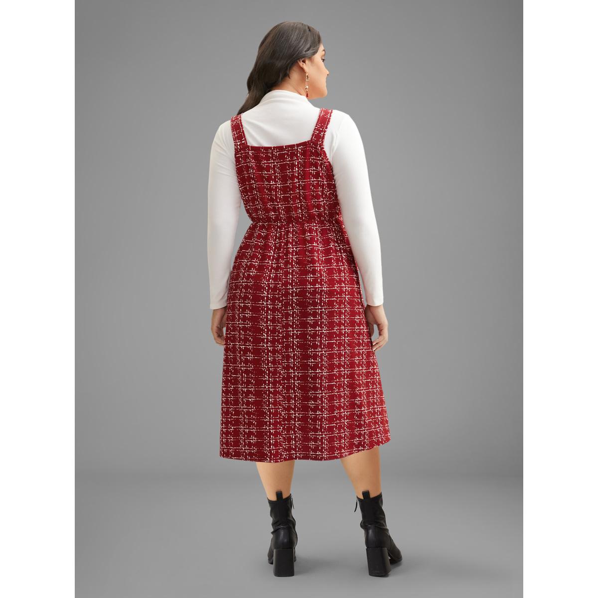 Plus Size Plaid Cami Front Button Midi Dress Scarlet Women Elegant Button Deep V-neck Sleeveless Curvy BloomChic 28/5X Product Image