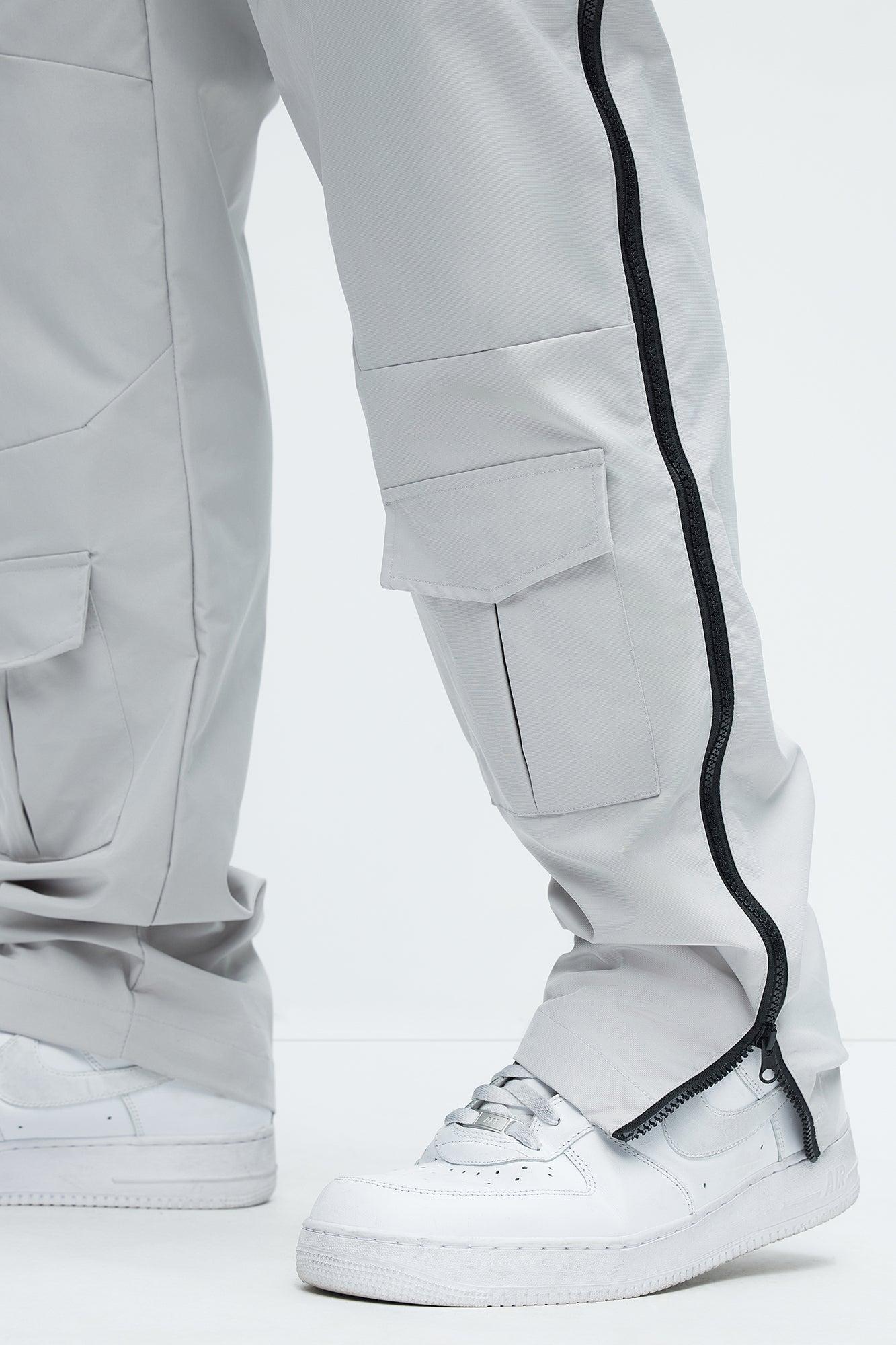 All Along Zipper Straight Nylon Cargo Pants - Grey Product Image