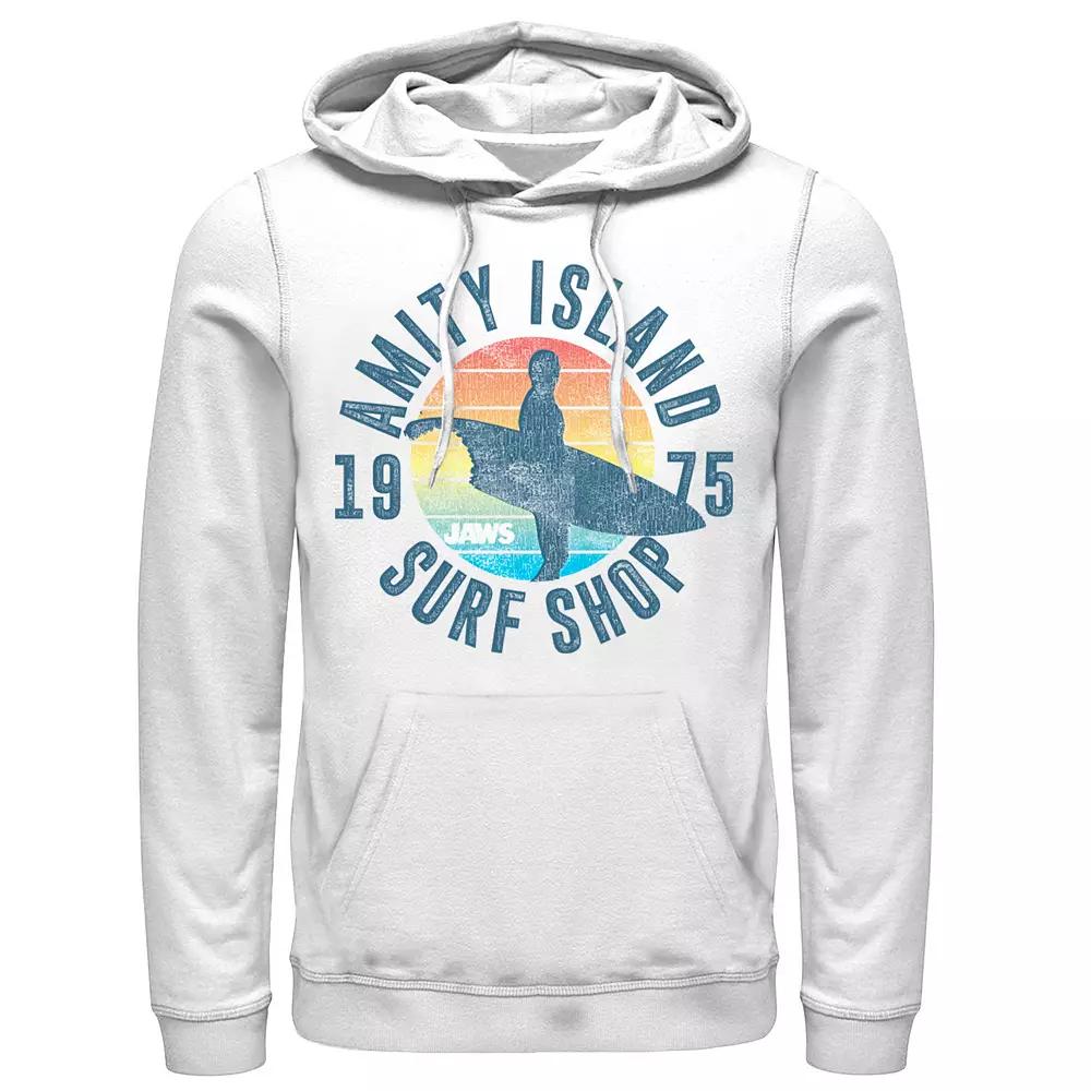 Men's Jaws Amity Island Surf Shop 1975 Retro Logo Hoodie, Size: 3XL, White Product Image