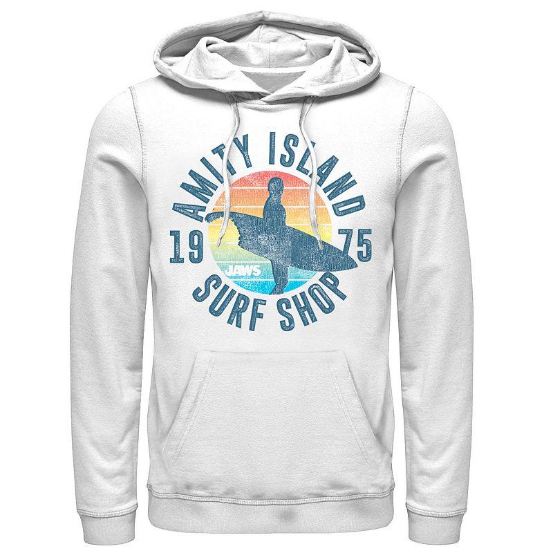 Men's Jaws Amity Island Surf Shop 1975 Retro Logo Hoodie, Size: 3XL, White Product Image