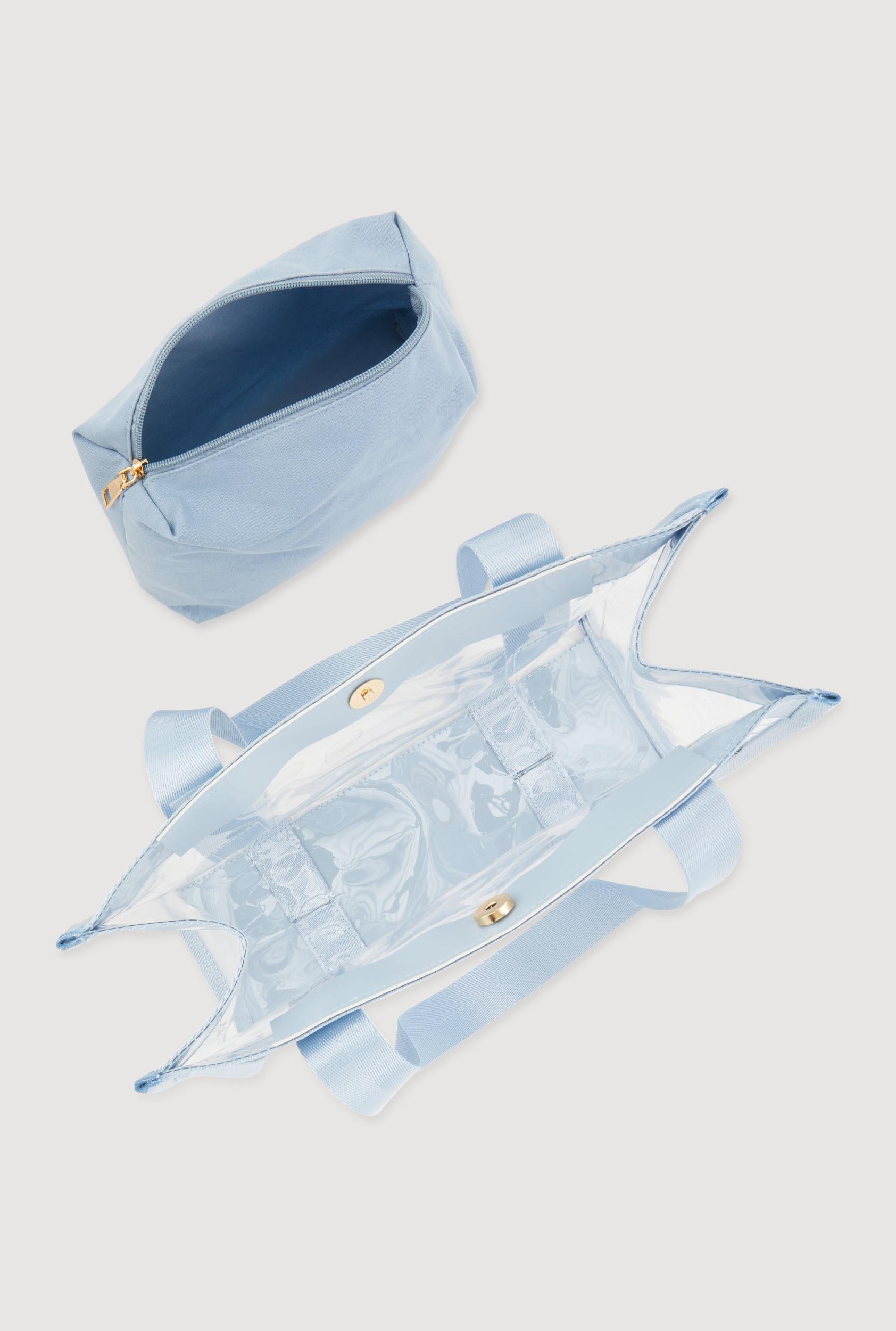 Contrast Trim Clear Tote Bag with Pouch Unisex Product Image