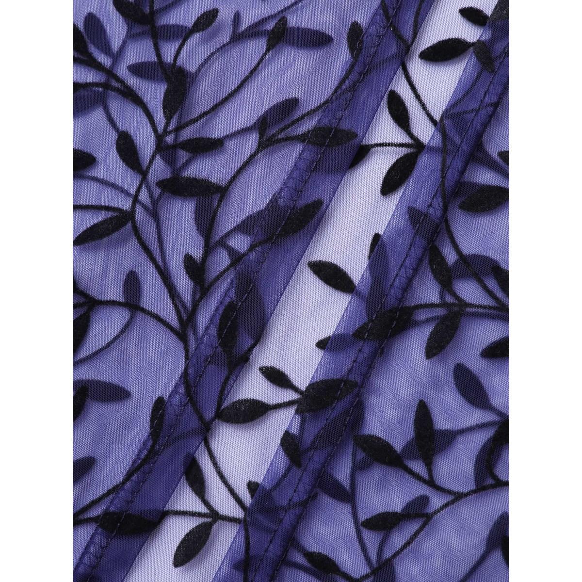 Plus Size Sheer Jacquard Asymmetrical Hem Kimono Women Indigo See through Loose Vacation Kimonos BloomChic 30/6X Product Image