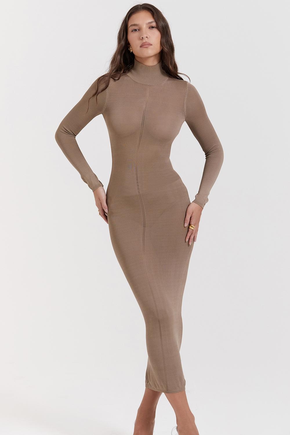 Roberta  tan knit midi dress Product Image