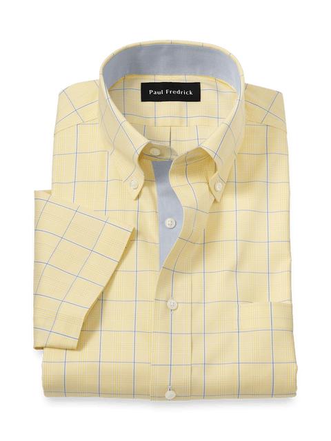 Comfort Stretch Non-Iron Check Dress Shirt With Contrast Trim - Yellow Product Image