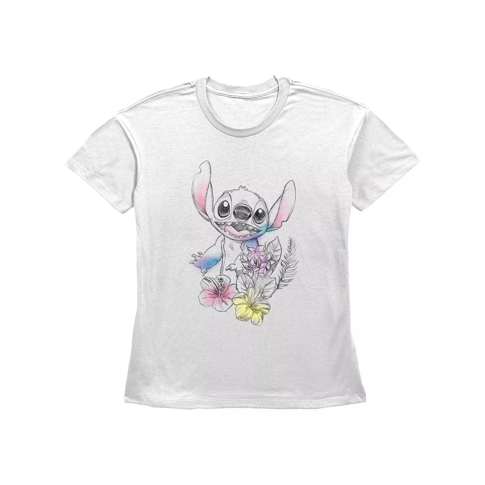 Disney's Lilo & Stitch Women's Floral Sketch Graphic Tee,  Product Image