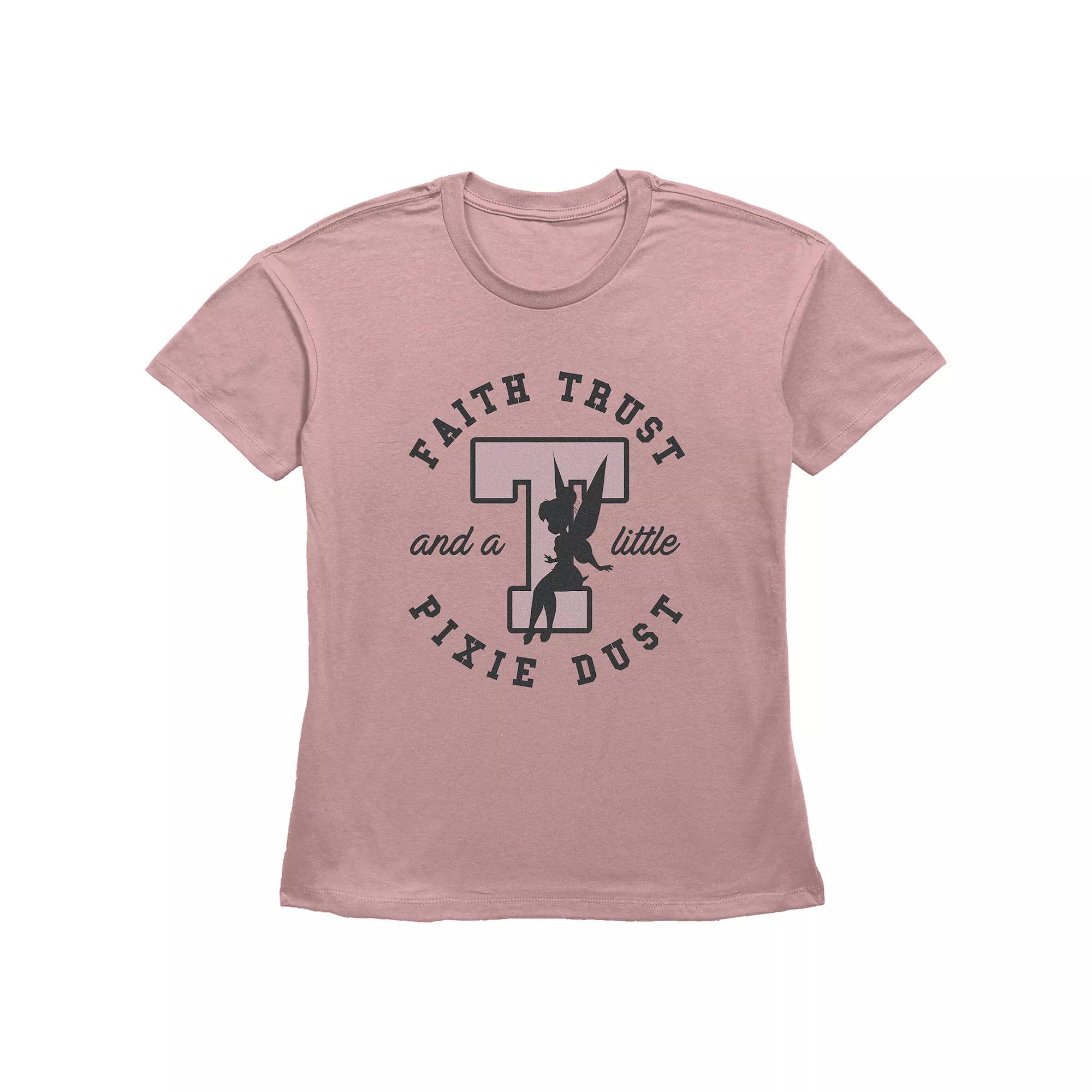 Disney's Tinker Bell Faith Trust And A Little Pixie Dust Stamp Basic Fit Women's Graphic Tee, Girl's,  Product Image
