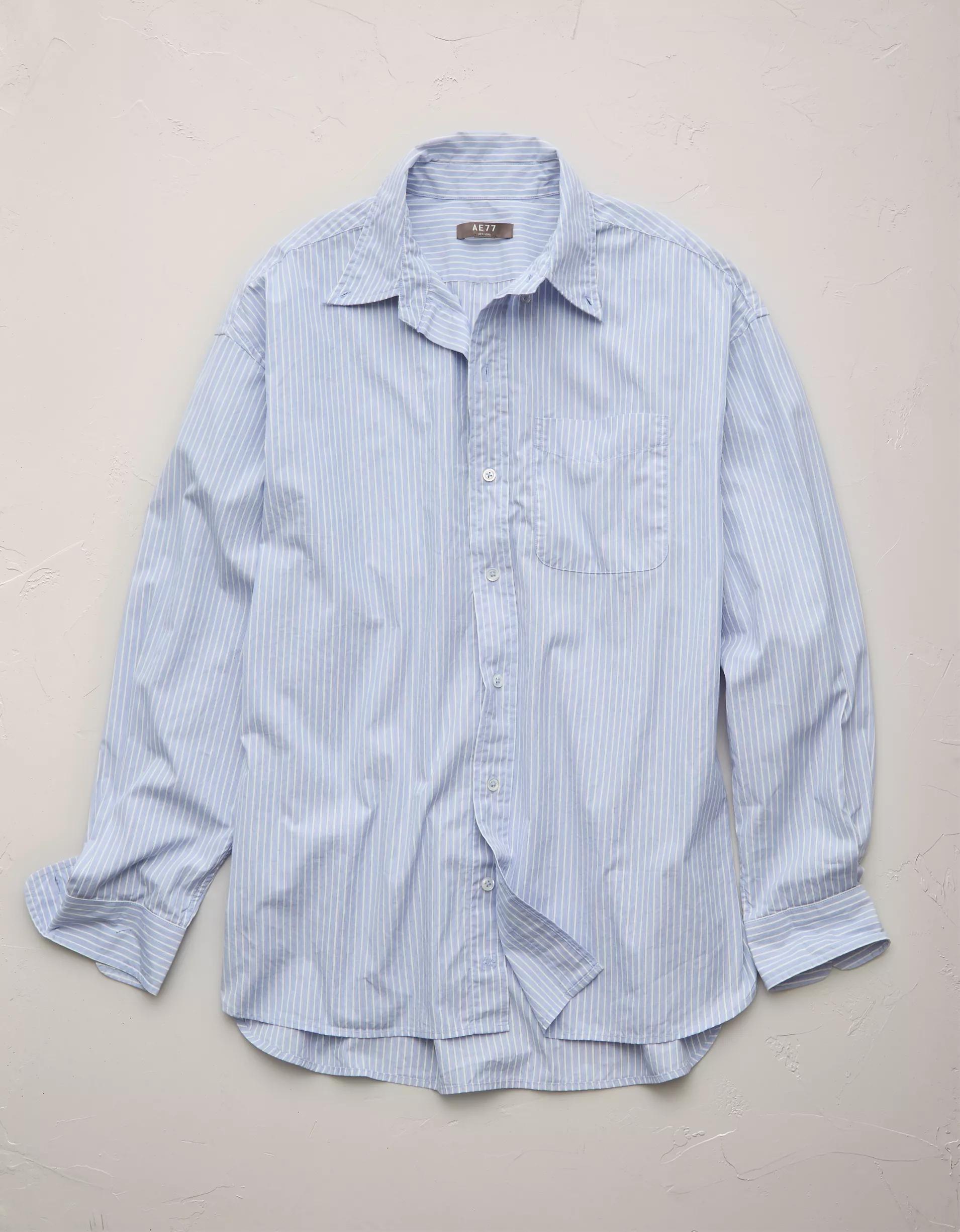 AE77 Premium Relaxed Striped Poplin Button-Up Shirt Product Image