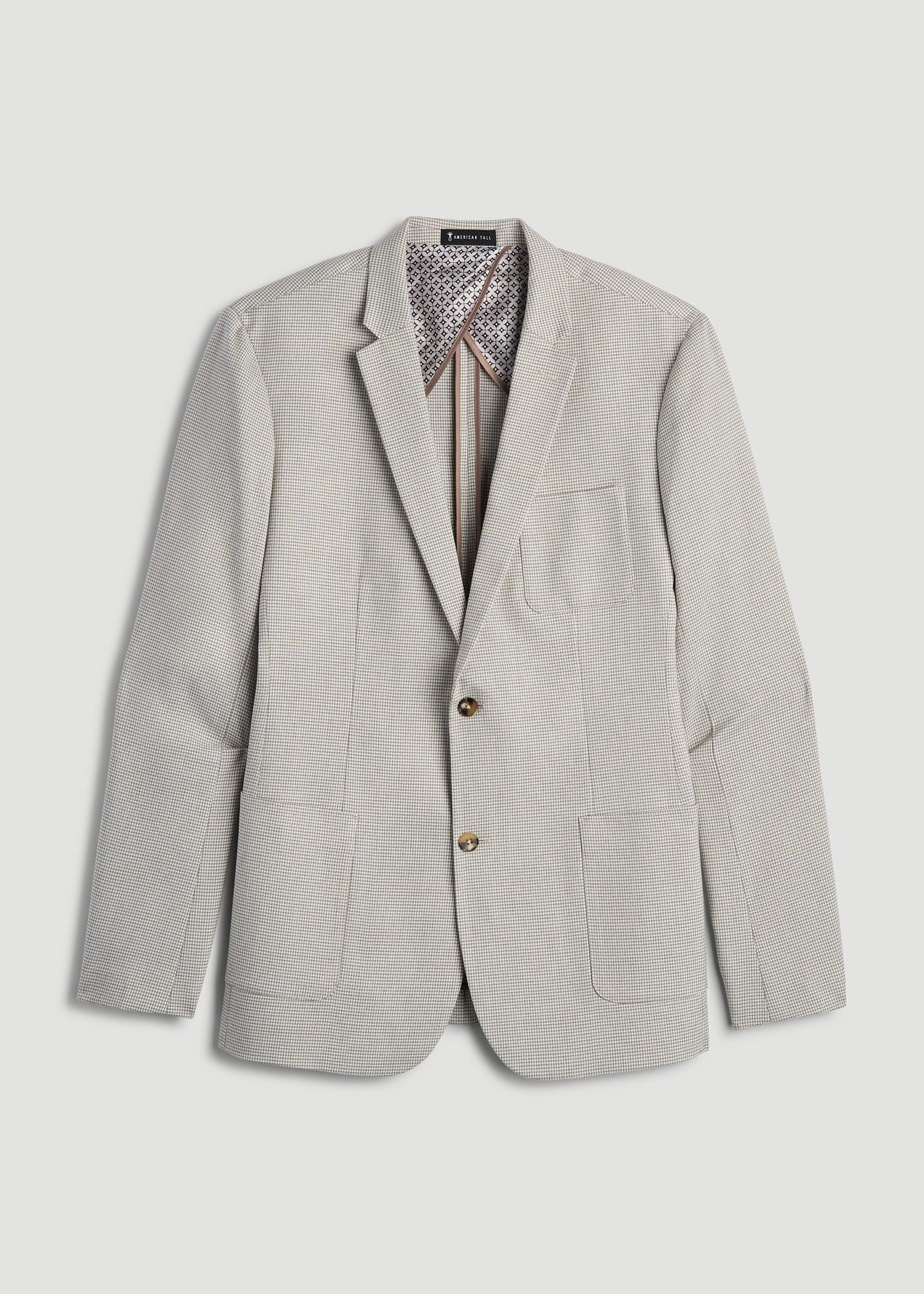 Core Blazer for Tall Men in Beige and Grey Houndstooth Male Product Image