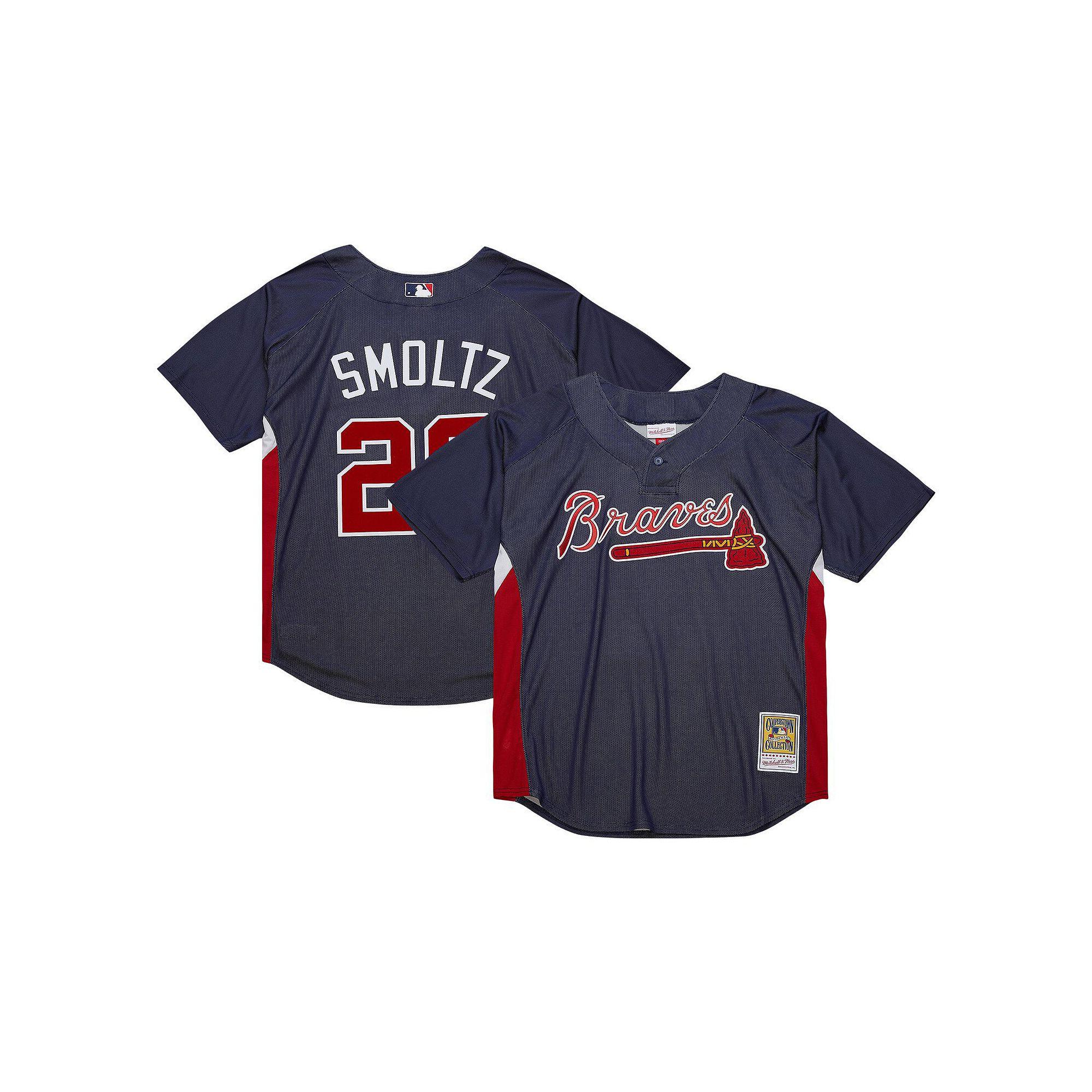 Men's Mitchell & Ness John Smoltz Navy Atlanta Braves Cooperstown Collection Mesh Batting Practice Jersey,  Product Image