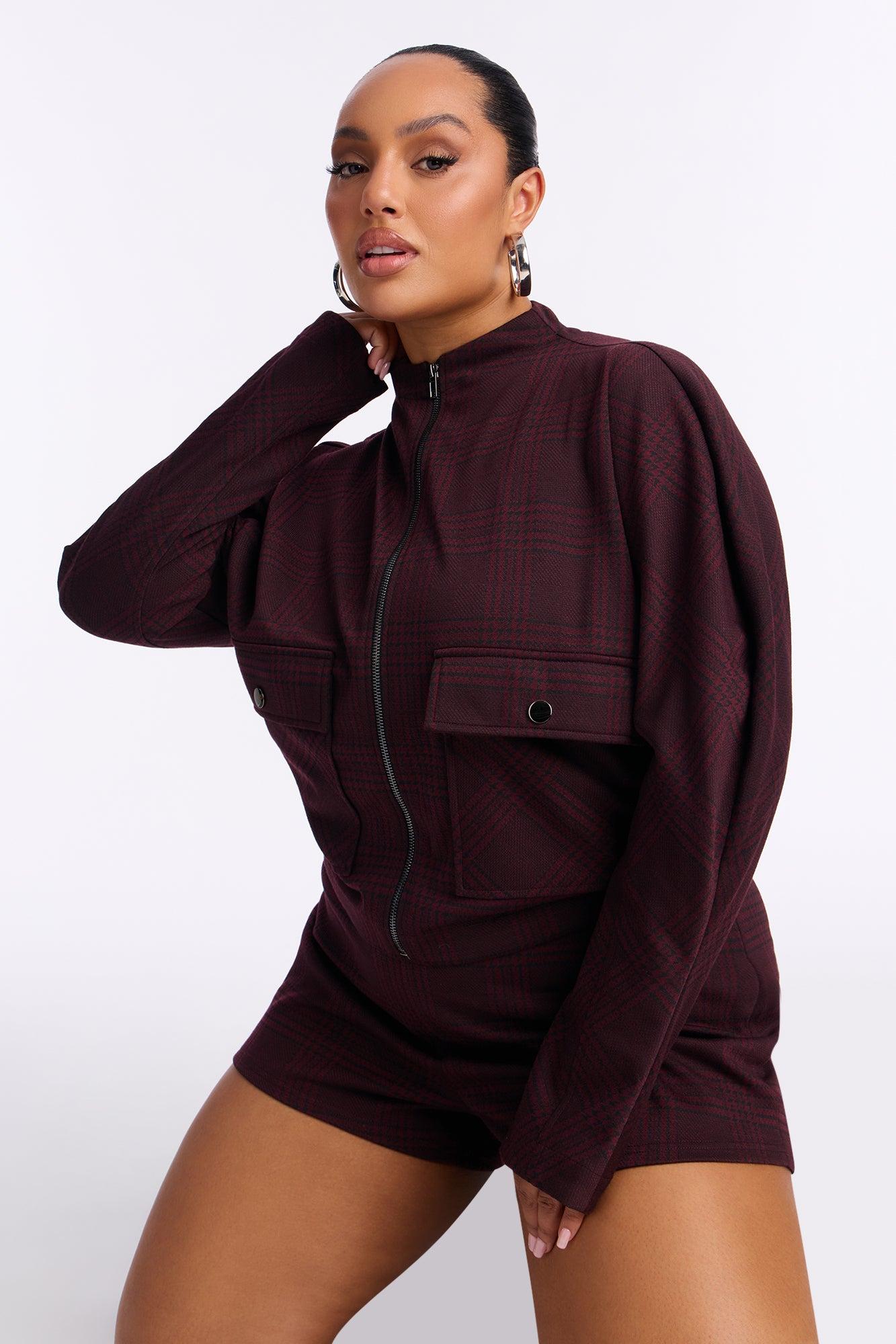 Layla Plaid Jacket Short Set - Wine Female Product Image