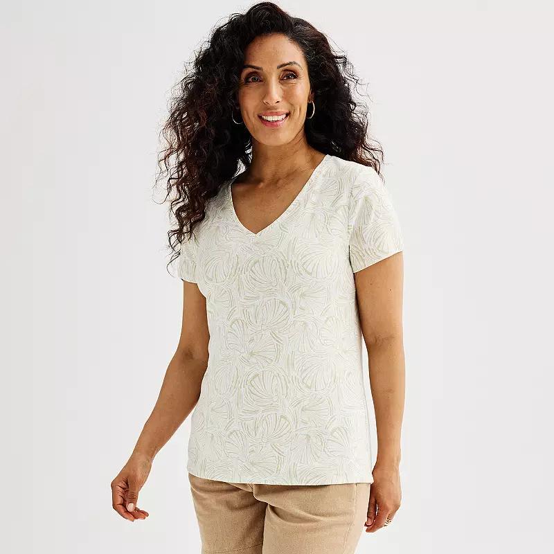 Petite Croft & Barrow® Essential V-Neck Tee, Women's, Size: Medium Petite, Pink Floral Tile Product Image