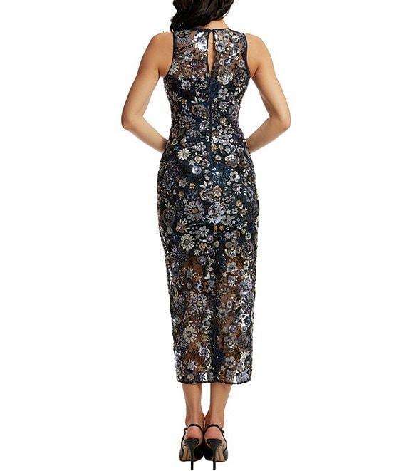 Dress the Population Helena Sequin Floral Round Neck Sleeveless Bodycon Midi Dress Product Image