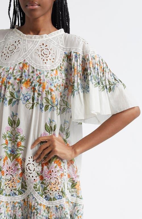 FARM RIO Sweet Bloom Cotton Eyelet Shift Dress In Off-white Product Image