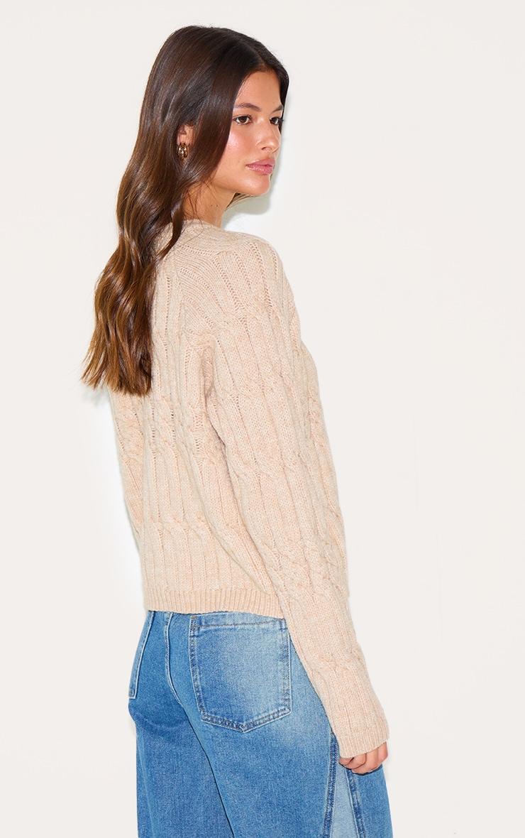 Oatmeal Cable Knit Button Up Cardigan Product Image